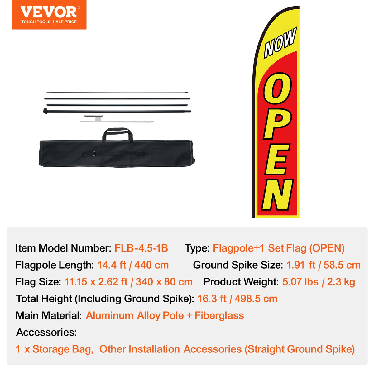 VEVOR Feather Flag Pole Kit 3Packs Swooper Flag 16.3ft Sign Flag Poles for Business Advertising Flags Outdoor with Ground Stakes