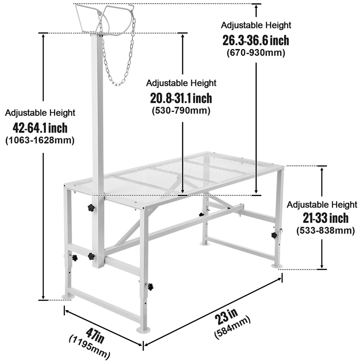 SucceBuy Goat & Sheep Stand 51x23 in Livestock Stand Metal Livestock Milking  Shearing Stand 21" to 33" Adjustable Height  White