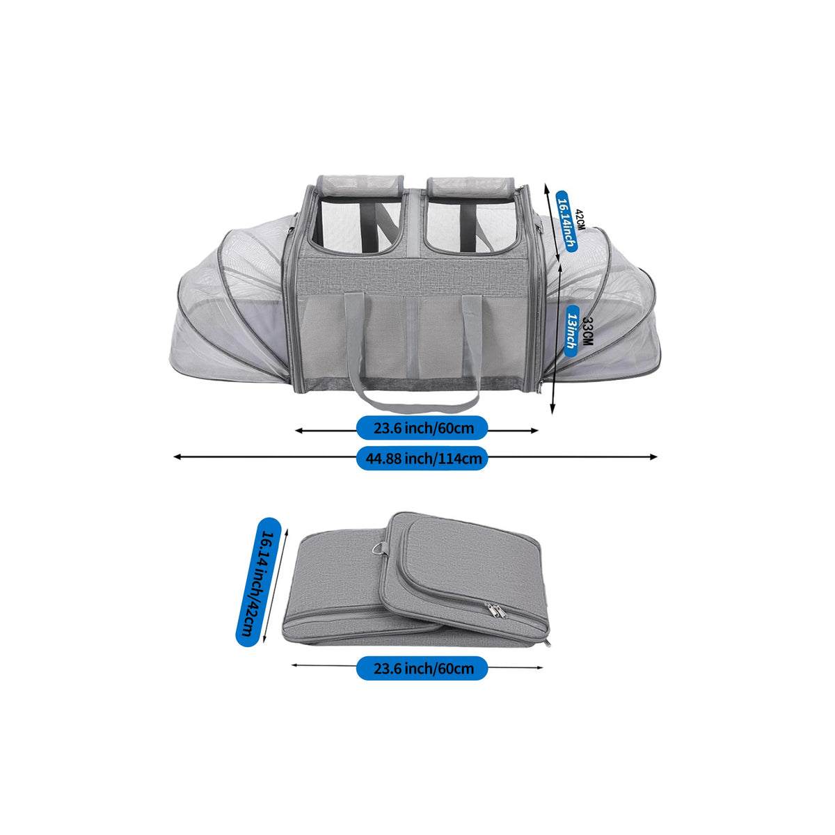Expandable Pet Carrier, 3-Section Soft-Sided Cat Travel Carrier with Dual Expandable Ends, Breathable Mesh Windows, Removable Divider, Safety Leash & Washable Mat for Cats, Small Dogs, Puppies & Kittens