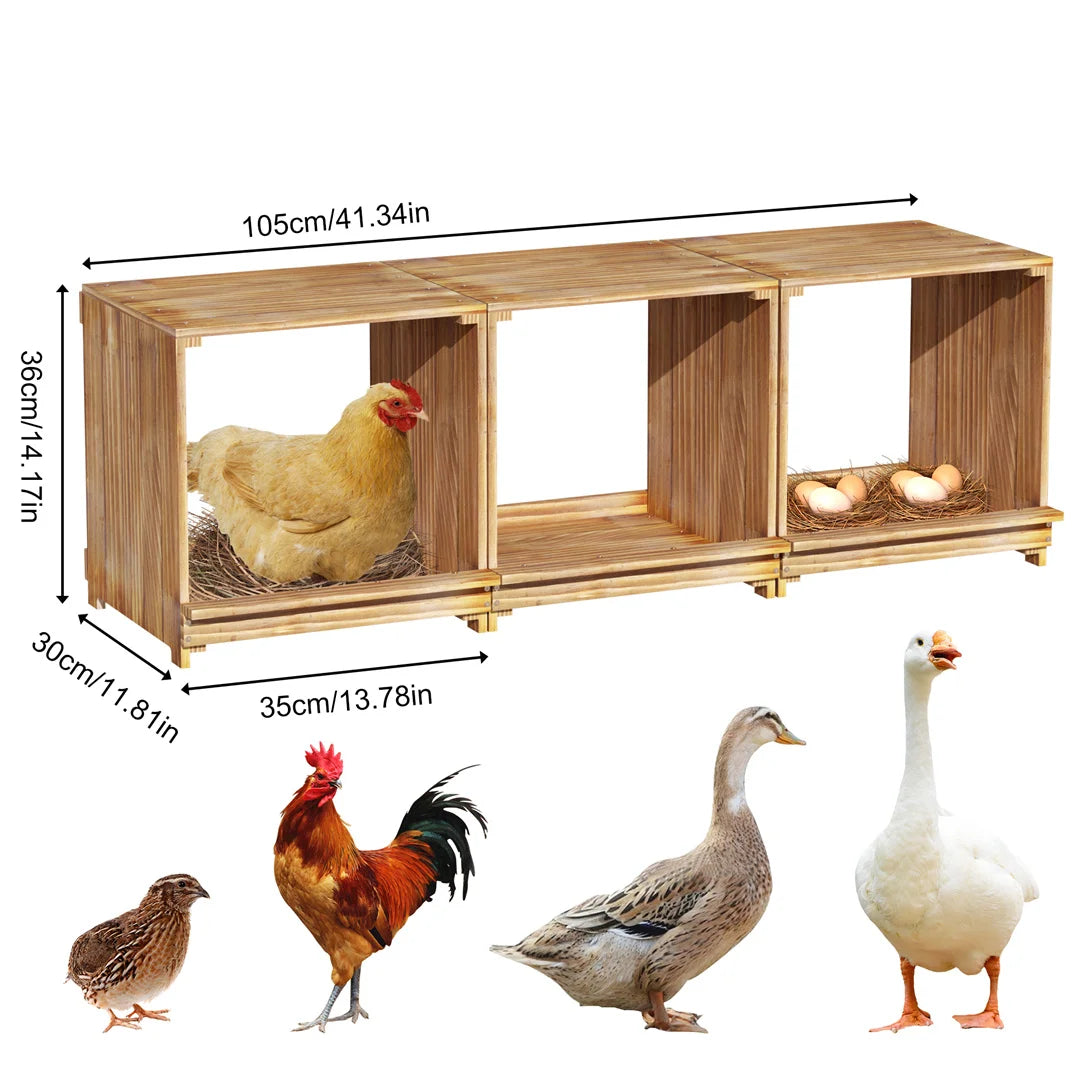 Nesting Boxes for Chickens: 3-Compartment Pine Wood Chicken Nesting Box Poultry Farms for Eggs Laying, Preventing Egg Falls