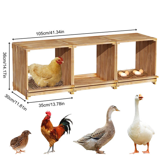 Nesting Boxes for Chickens: 3-Compartment Pine Wood Chicken Nesting Box Poultry Farms for Eggs Laying, Preventing Egg Falls