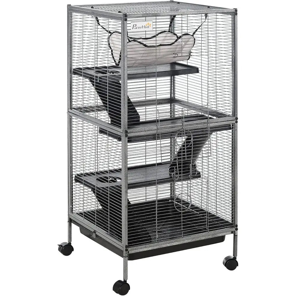 Metal Small Animal Cage, 4-Tiers Rolling Big erret Cage with Hammock, Removable Tray, or Chinchilla, Sugar Glider, Gray
