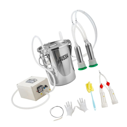 Goat Milking Machine, 1.8 Gal / 7 L Food-Grade Stainless Steel Bucket, 4 Teat Cups for Cows and Goats, with 8000 mAh Rechargeabl