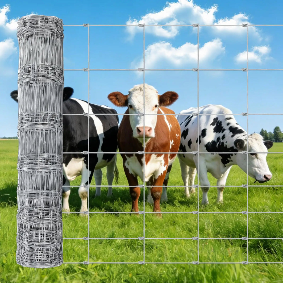 Heavy-Duty Galvanized Welded Wire Cattle Fence Roll, 14-Gauge Rust-Resistant Graduated Livestock Field Fencing for Goat/Deer/Hog/Sheep,
