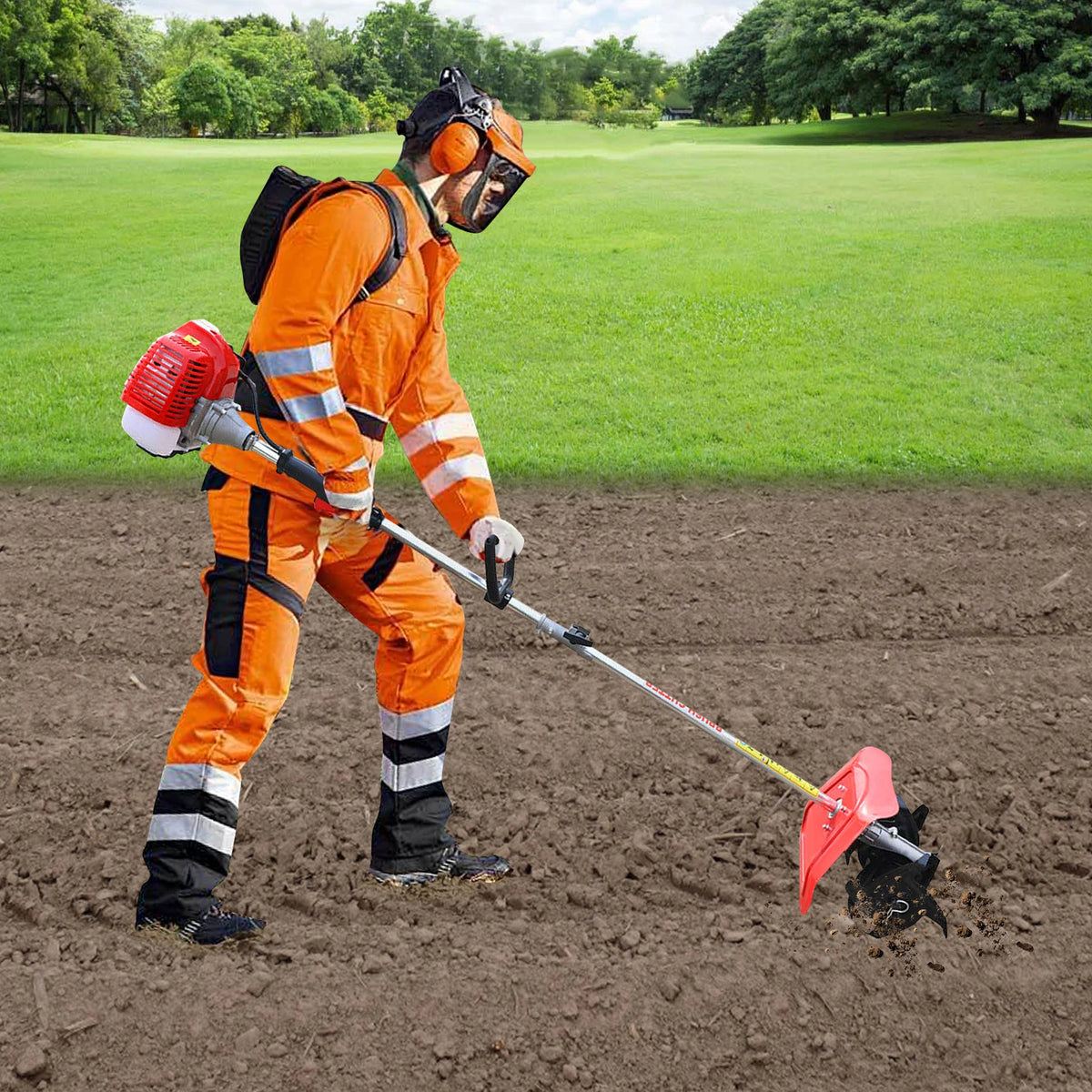 Gasoline Mini Tiller Cultivator 51.7cc Multi-function Rotary Tiller Machinery  1.45kW Cordless Garden Rototiller Farm Tilling Equipment with 25cm Width & 9cm Depth ﻿