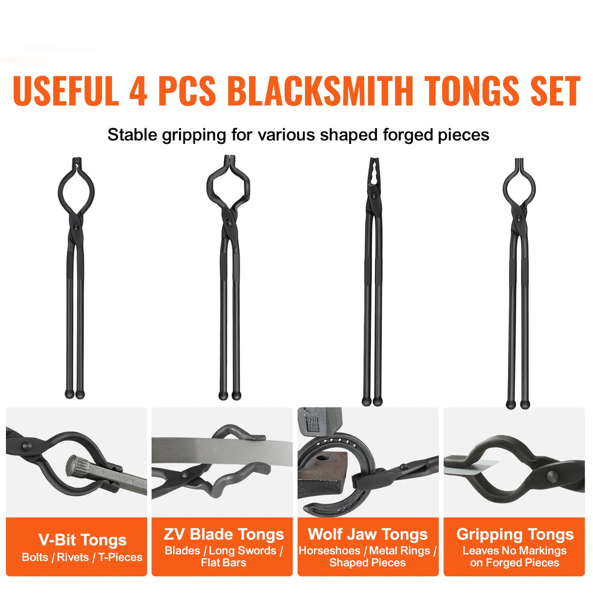 SucceBuy Blacksmith Tongs 18” V-Bit Bolt Tongs Wolf Jaw Tongs Z V-Bit Tongs and Gripping Tongs Carbon Steel Forge Tongs
