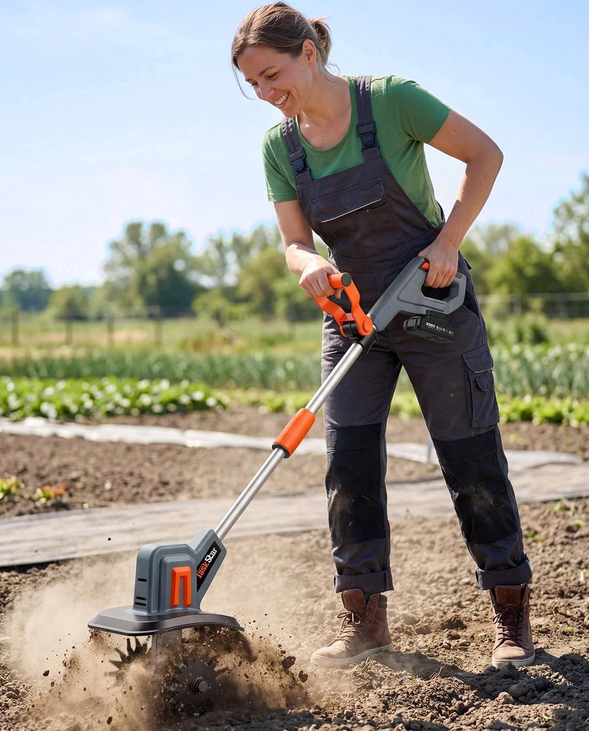 TaskStar Cordless Tiller Cultivator for Gardening 2*2.0Ah Battery Powered Garden Rototiller with 48 Steel Tines 360RPM Lightweight Small Hand Tiller for Soil Cultivating