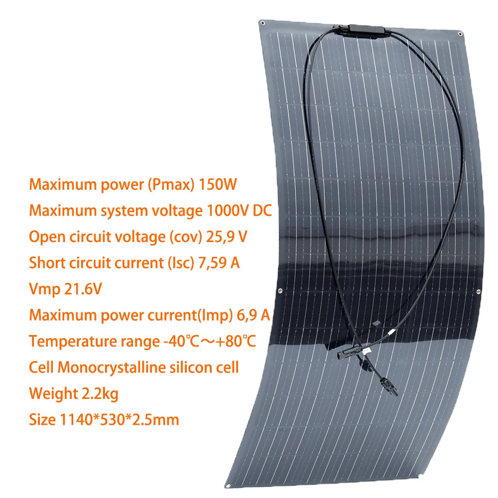 XINPUGUANG Flexible Solar Panel Sets 18V 100W 150W 200W 300W 400W For Car/Home/Camping Waterproof Mono Cell Solar Charge Battery
