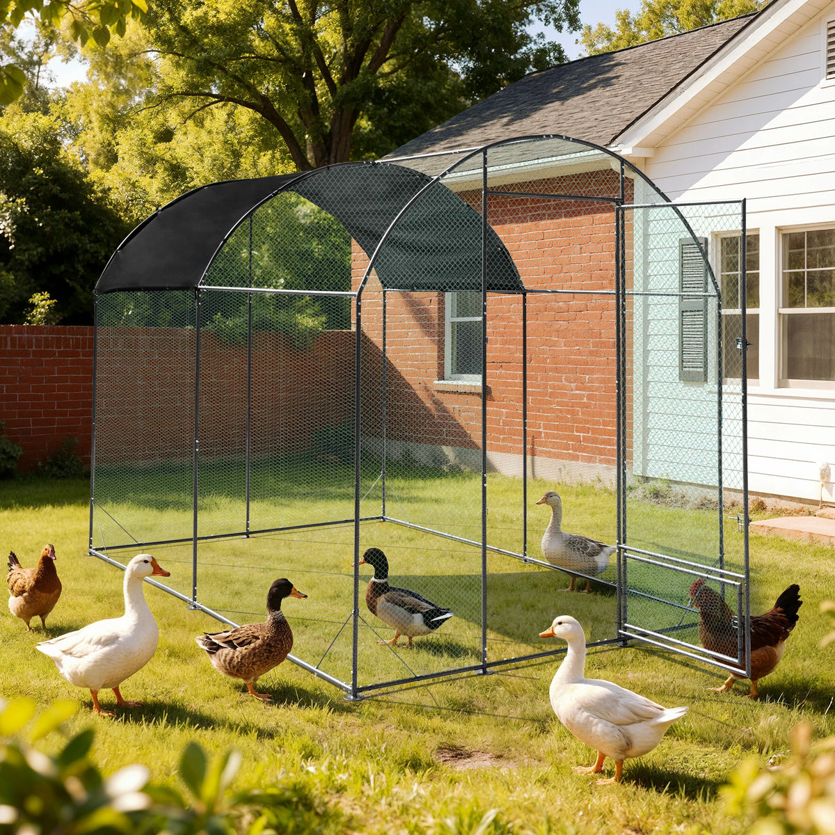 Large Chicken Coop Cage Outdoor Walk-in Hen Poultry Cage Run Pen Fence Duck House with Nylon Netting Metal Tubes Rabbit Hutch Run Nest Pet Cage