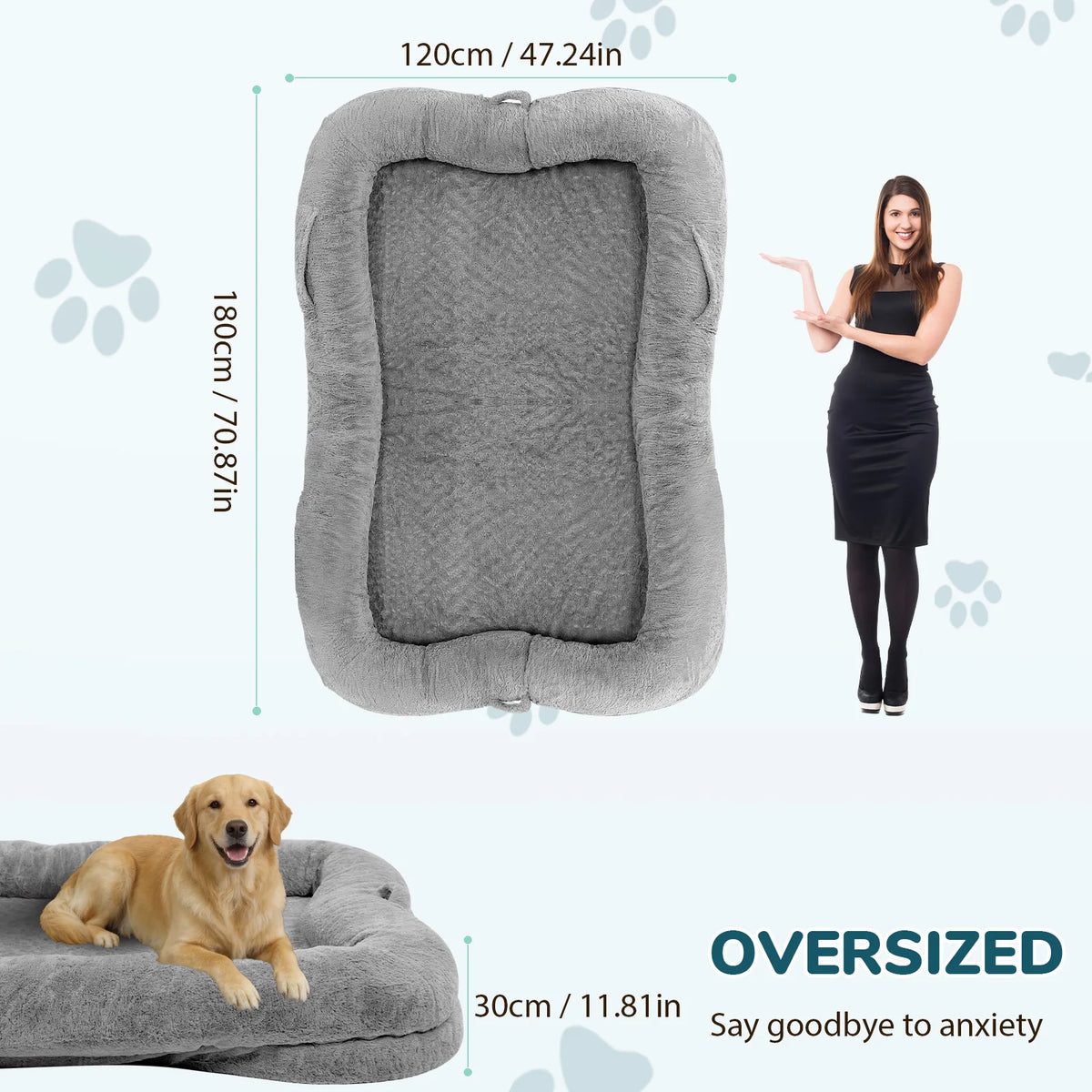 Human Dog Bed Washable Large Size Non Slip Bottom Comfortable Plush 180x120x30cm Giant Size Dog Bed with Blanket and Pocket