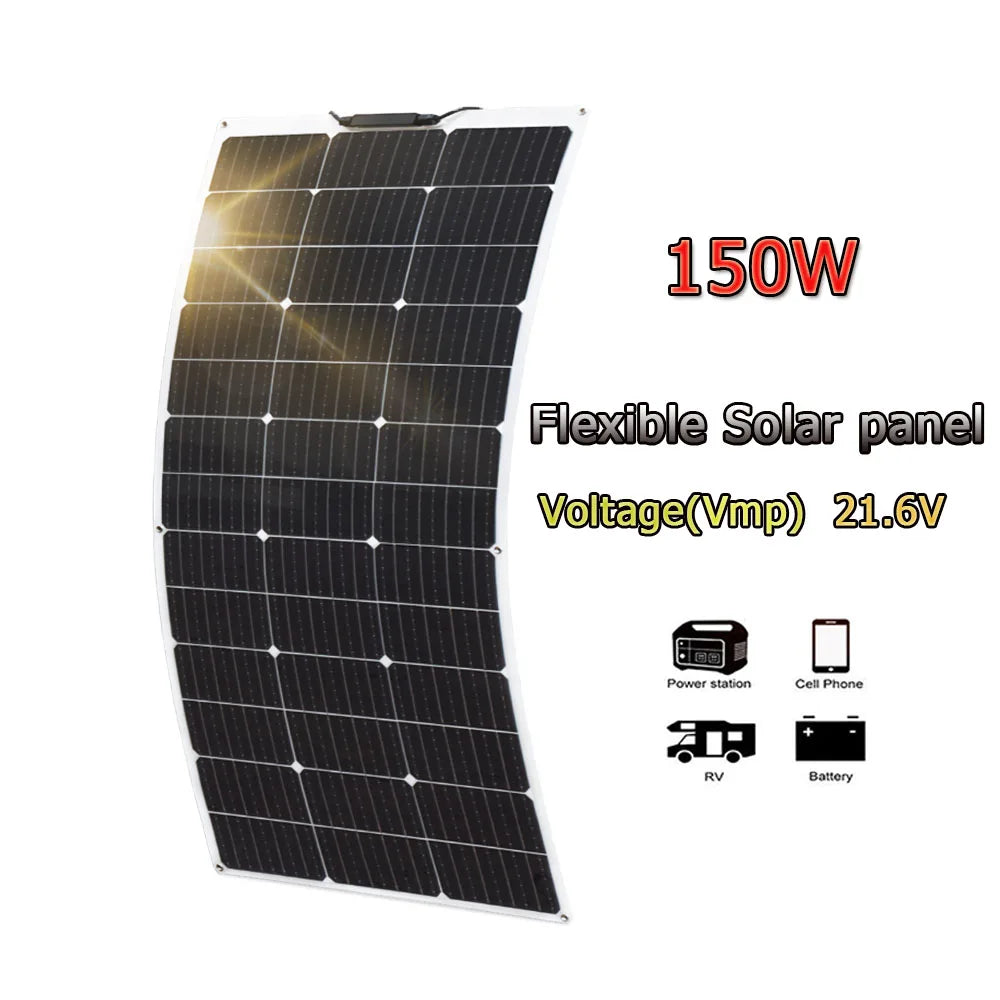XINPUGUANG Flexible Solar Panel Sets 18V 100W 150W 200W 300W 400W For Car/Home/Camping Waterproof Mono Cell Solar Charge Battery