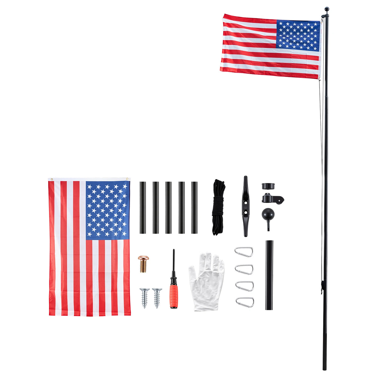 SucceBuy Flag Pole 20 ft Sectional Flagpole Kit Extra Thick Aluminum Flagpole Kit with 3x5 American Flag for Yard Residential