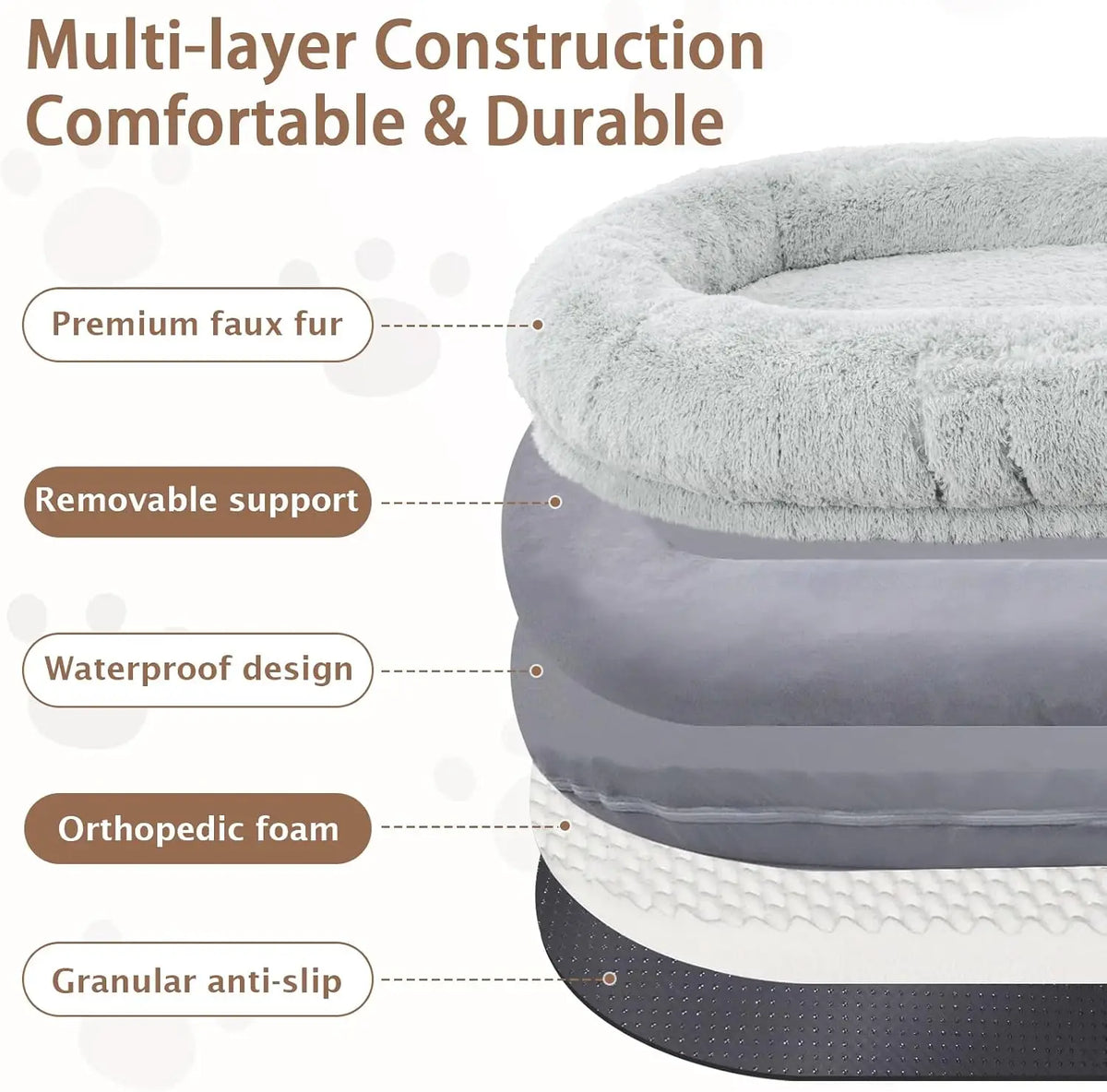 ROOMTEC Human Dog Bed, 71''x45''x12'' Size Fits Adult and Pet Washable Giant People Bed 10 CM Thick Memory Foam Large Oversize Pet Bed with Plump Pillow, Blanket, Strap - Grey