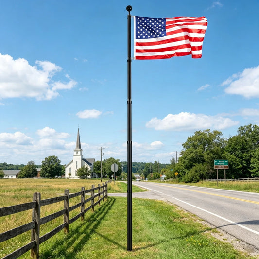 25FT Black Telescoping Flagpole Kit, 3 Display Modes with 3x5 US American Flag Complete Accessories Heavy Duty Flag Pole for Outdoor Yard Lawn Garden Backyard