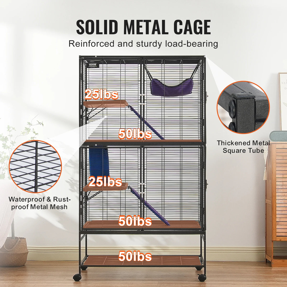 SucceBuy 64.6"Rolling Metal Ferret Cage Large4-Tier Critter Nation Cage Small Animal Cage for Pet Rat Hamster Guinea Chinchilla