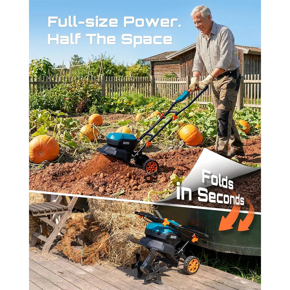 Seesii 40V 12"Electric Tiller Cultivator Lawn Weeding Soil Cultivation Cordless Rototiller for Garden for Makita 18V battery pin