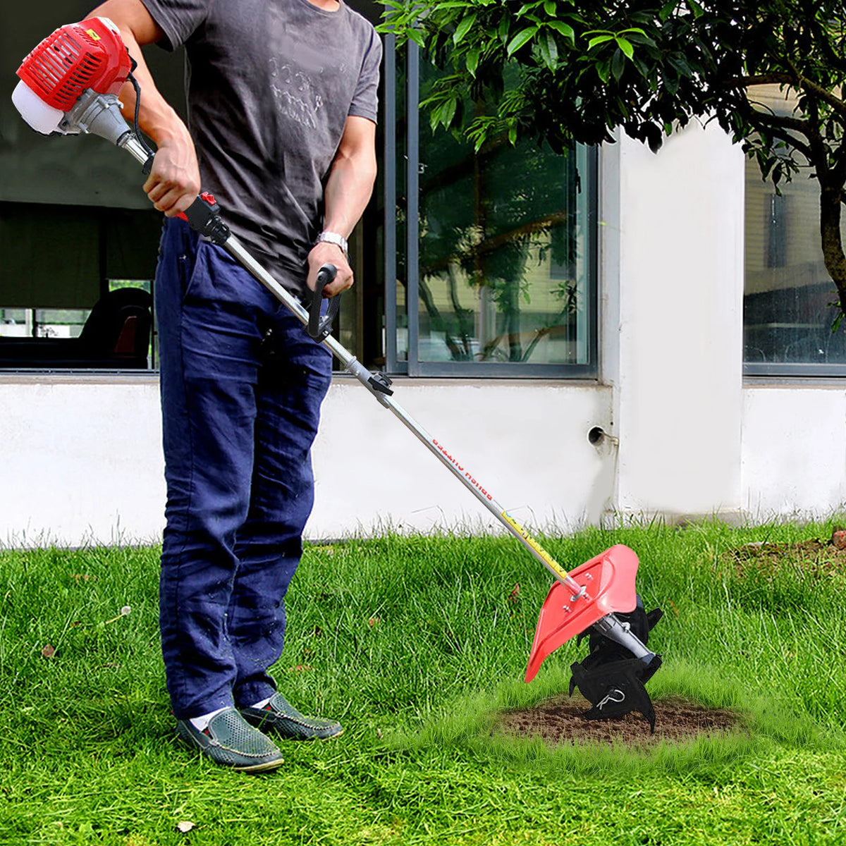 Gasoline Mini Tiller Cultivator 51.7cc Multi-function Rotary Tiller Machinery  1.45kW Cordless Garden Rototiller Farm Tilling Equipment with 25cm Width & 9cm Depth ﻿