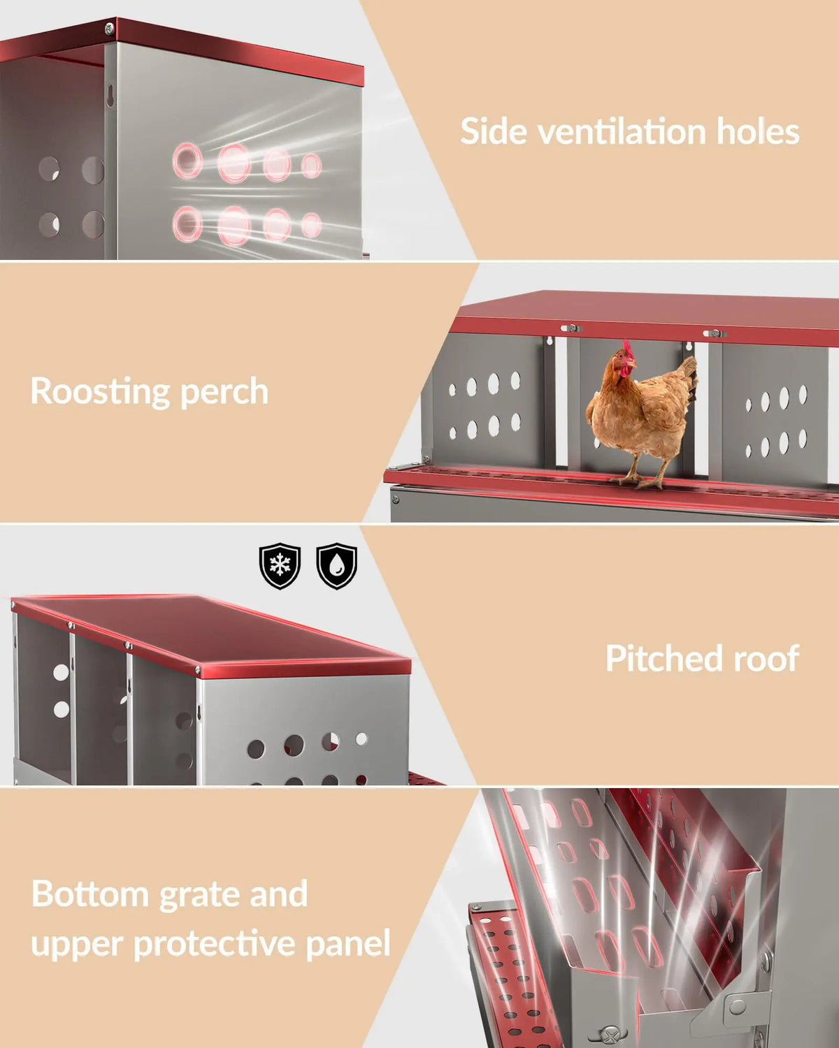 10 Holes Chicken Nesting Boxes,Compartment Galvanized Steel Laying Box for Hens,Metal Roll Away Easy Clean
