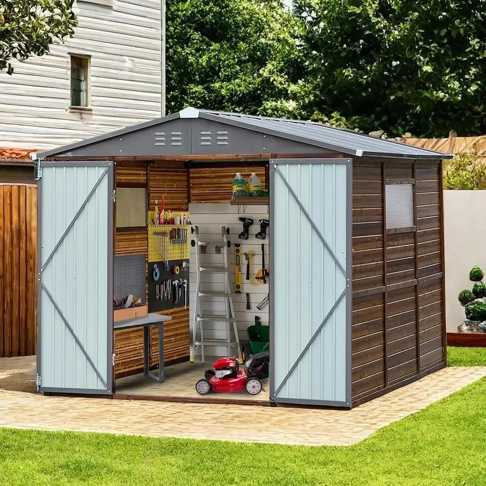 8x8 Outdoor Storage Shed - Waterproof, Lockable, Utility & Tool Garden Shed for Patio Use
