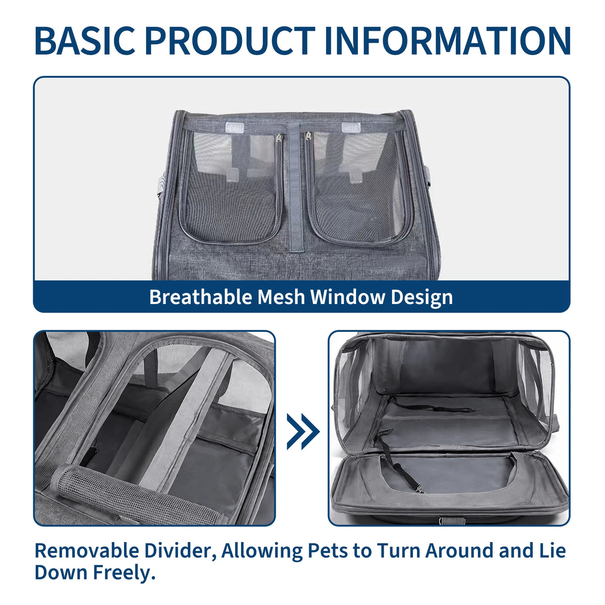 Expandable Pet Carrier, 3-Section Soft-Sided Cat Travel Carrier with Dual Expandable Ends, Breathable Mesh Windows, Removable Divider, Safety Leash & Washable Mat for Cats, Small Dogs, Puppies & Kittens