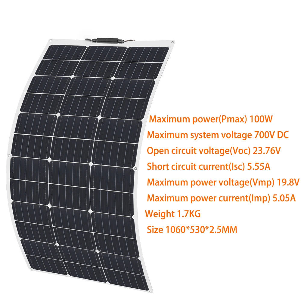 XINPUGUANG Flexible Solar Panel Sets 18V 100W 150W 200W 300W 400W For Car/Home/Camping Waterproof Mono Cell Solar Charge Battery