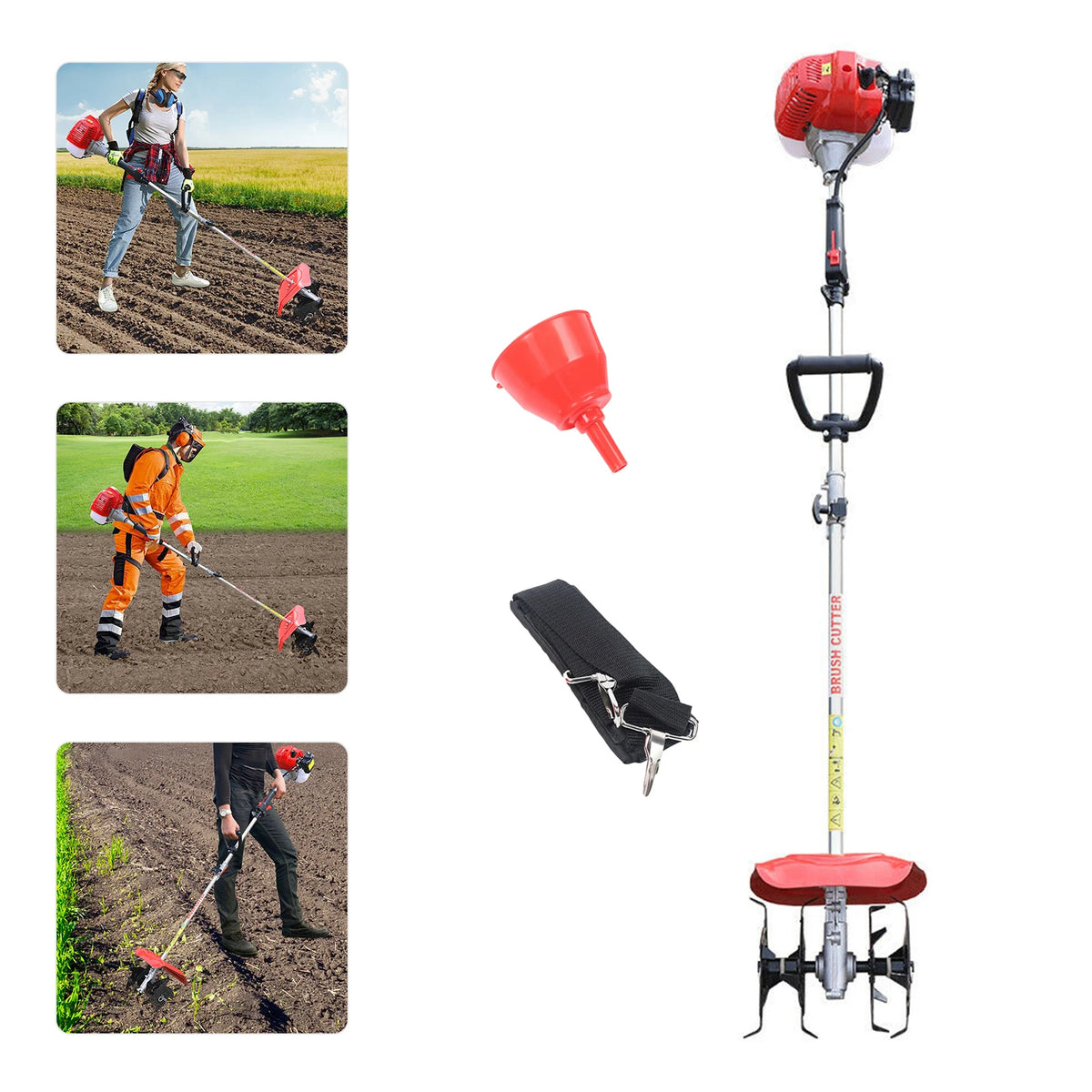 Gasoline Mini Tiller Cultivator 51.7cc Multi-function Rotary Tiller Machinery  1.45kW Cordless Garden Rototiller Farm Tilling Equipment with 25cm Width & 9cm Depth ﻿