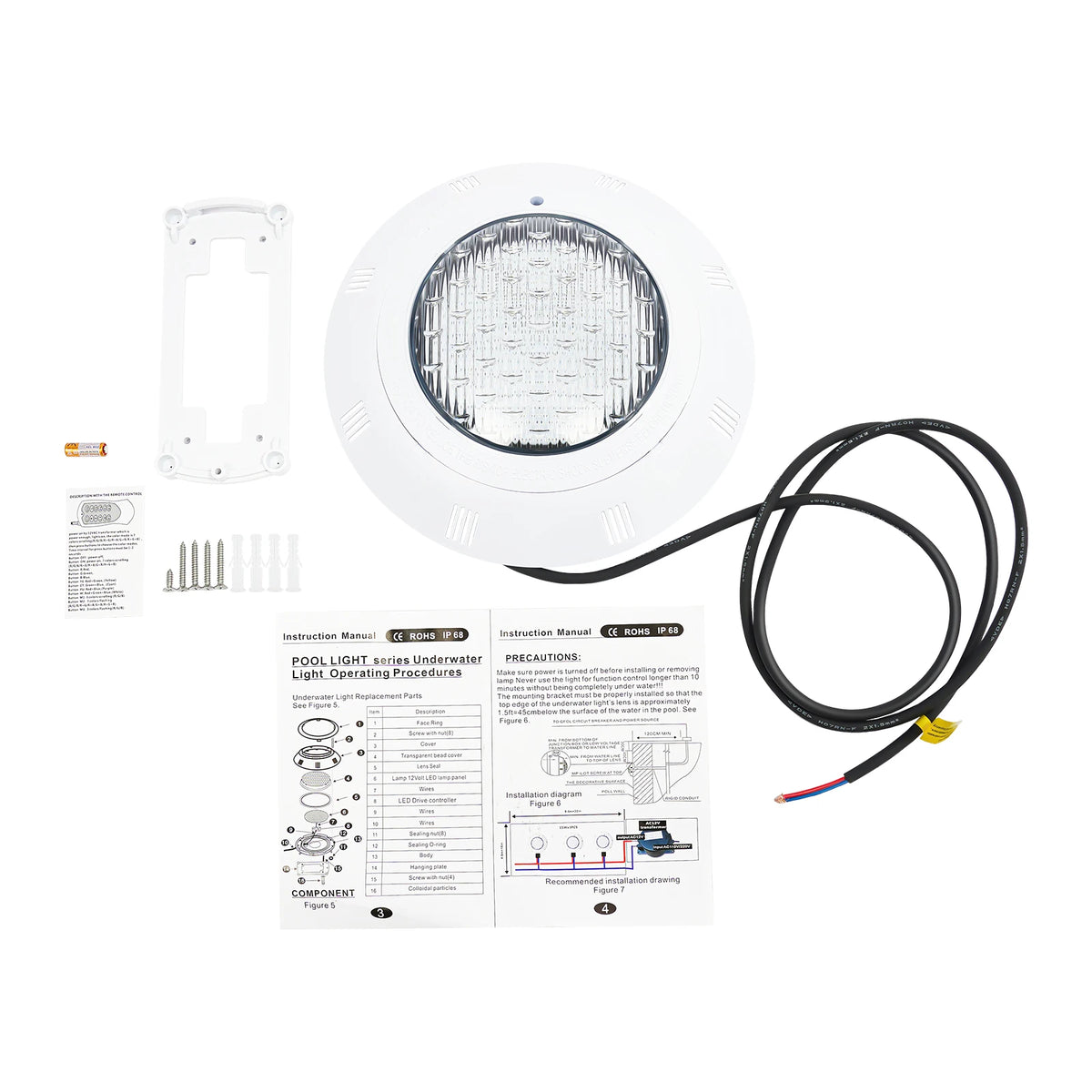 12V 36W RGB LED Pool Light，IP68 Waterproof Submersible Underwater Pool Lamp with RF Remote 7 Color Modes for Swimming Pool & Water Feature
