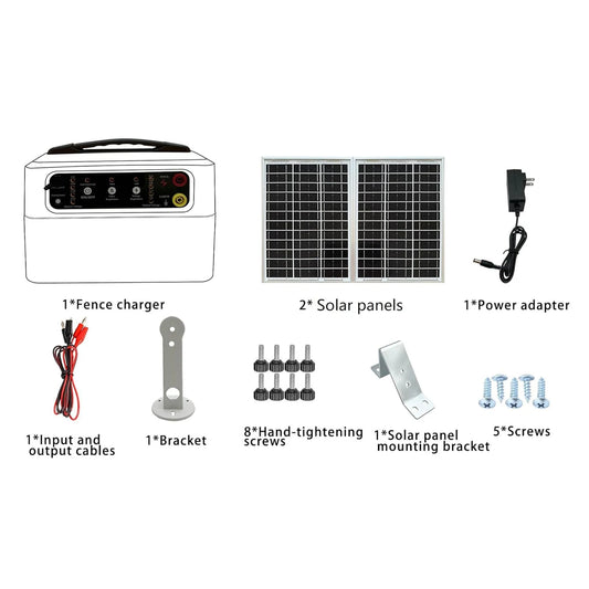 48km Solar Electric Fence Charger 4 Gear 6/8/10/12KV Adjustable 1.5 J for Farm Livestock Poultry Prevent Predator Invasion