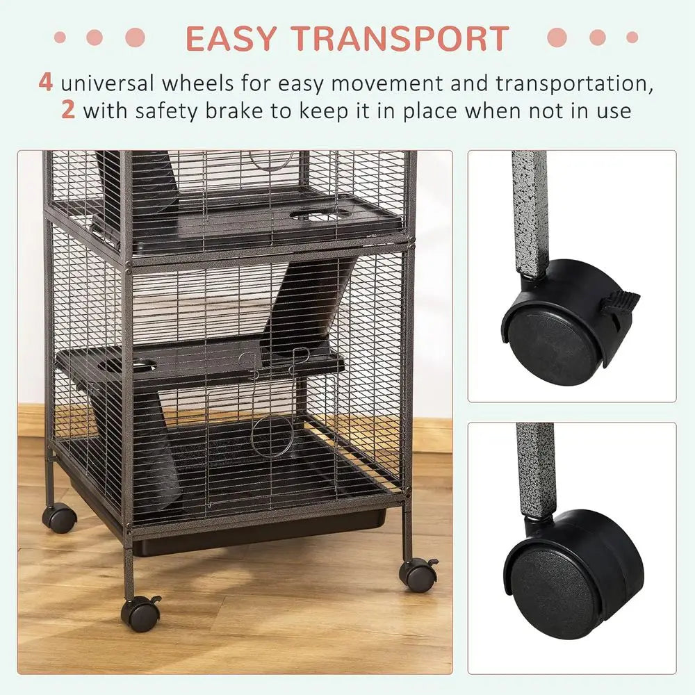 Metal Small Animal Cage, 4-Tiers Rolling Big erret Cage with Hammock, Removable Tray, or Chinchilla, Sugar Glider, Gray