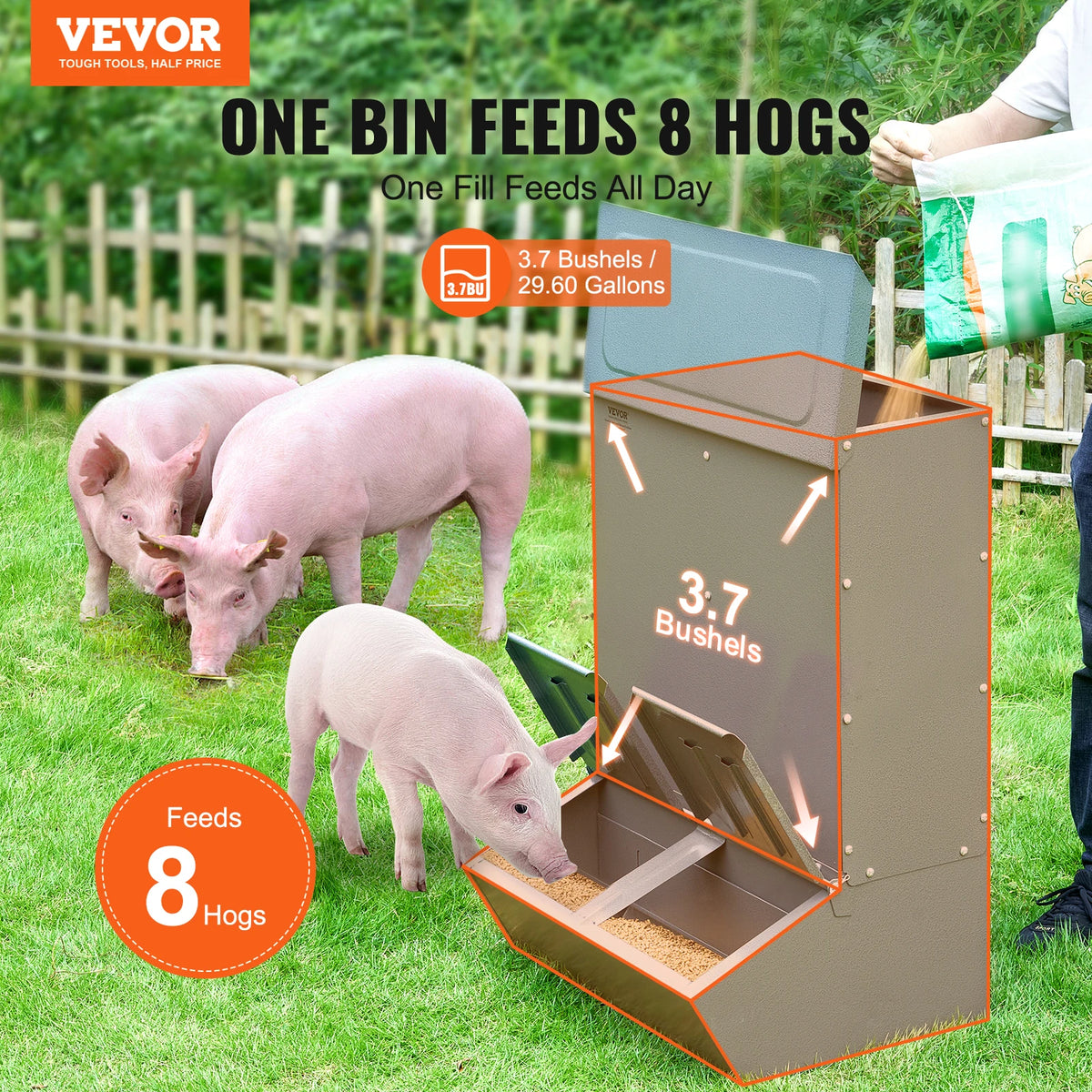 SucceBuy Hog Feeder Heavy Duty Steel Piglets Feeder Multipurpose Trough Creep Feeder Outdoor Livestock Feeder Farm Accessory