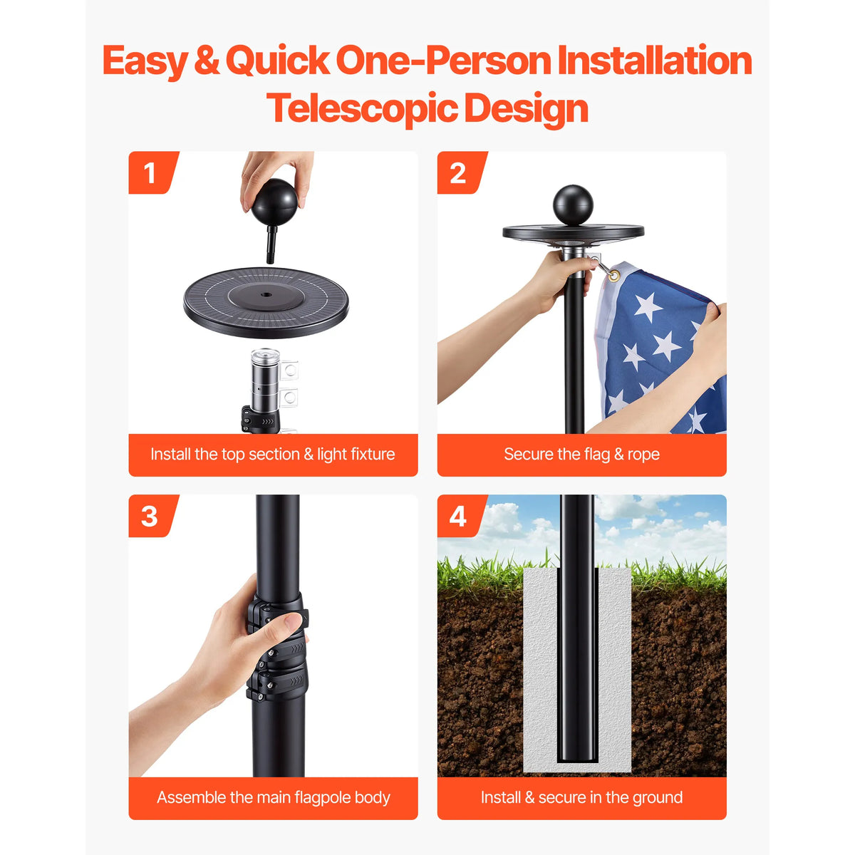 SucceBuy 20/25 ft Flag Pole with 136 LED Solar Light Outdoor Aluminum Flagpole with 3x5 American Flag for Residential Commercial