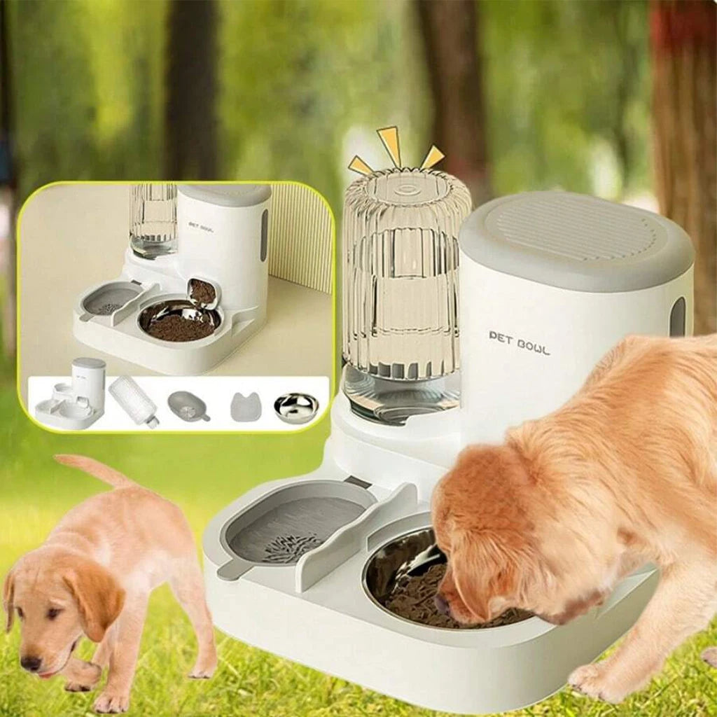 2-in-1 Automatic Cat Feeder and Water Dispenser Gravity Auto Pet Food Bowl Washable Drinking Fountain Indoor Pet Supplies