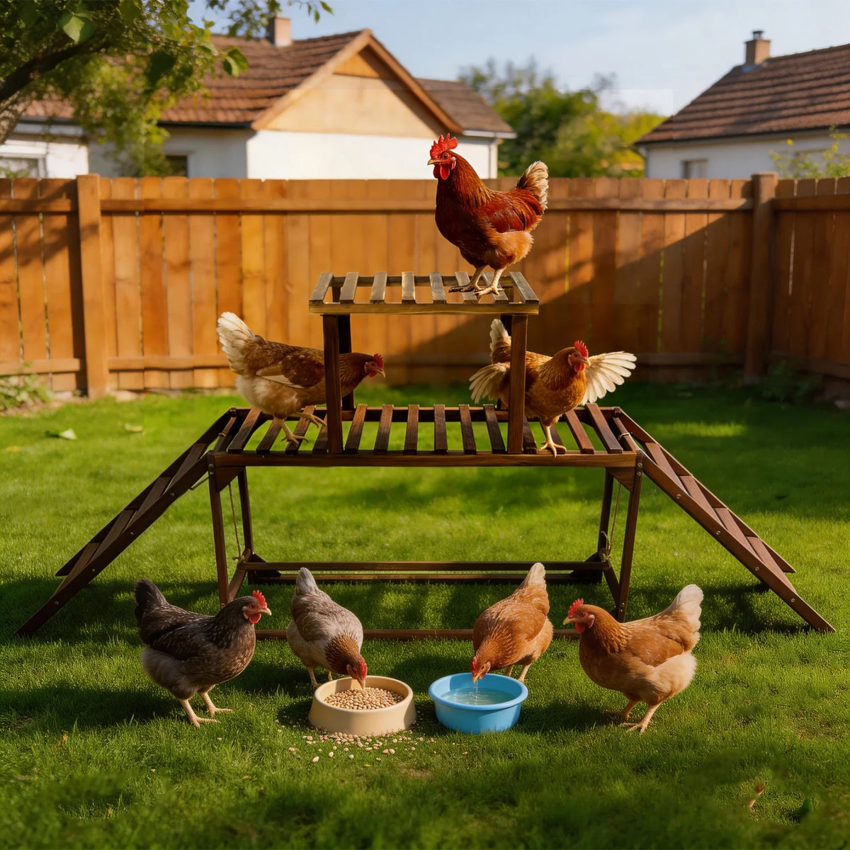 Pine Wood Chicken Perch Swing Chicken Roosting Bars with Swing & Ladder Activity Play Toys Chicken Climbing Accessory for 8-10 Chickens