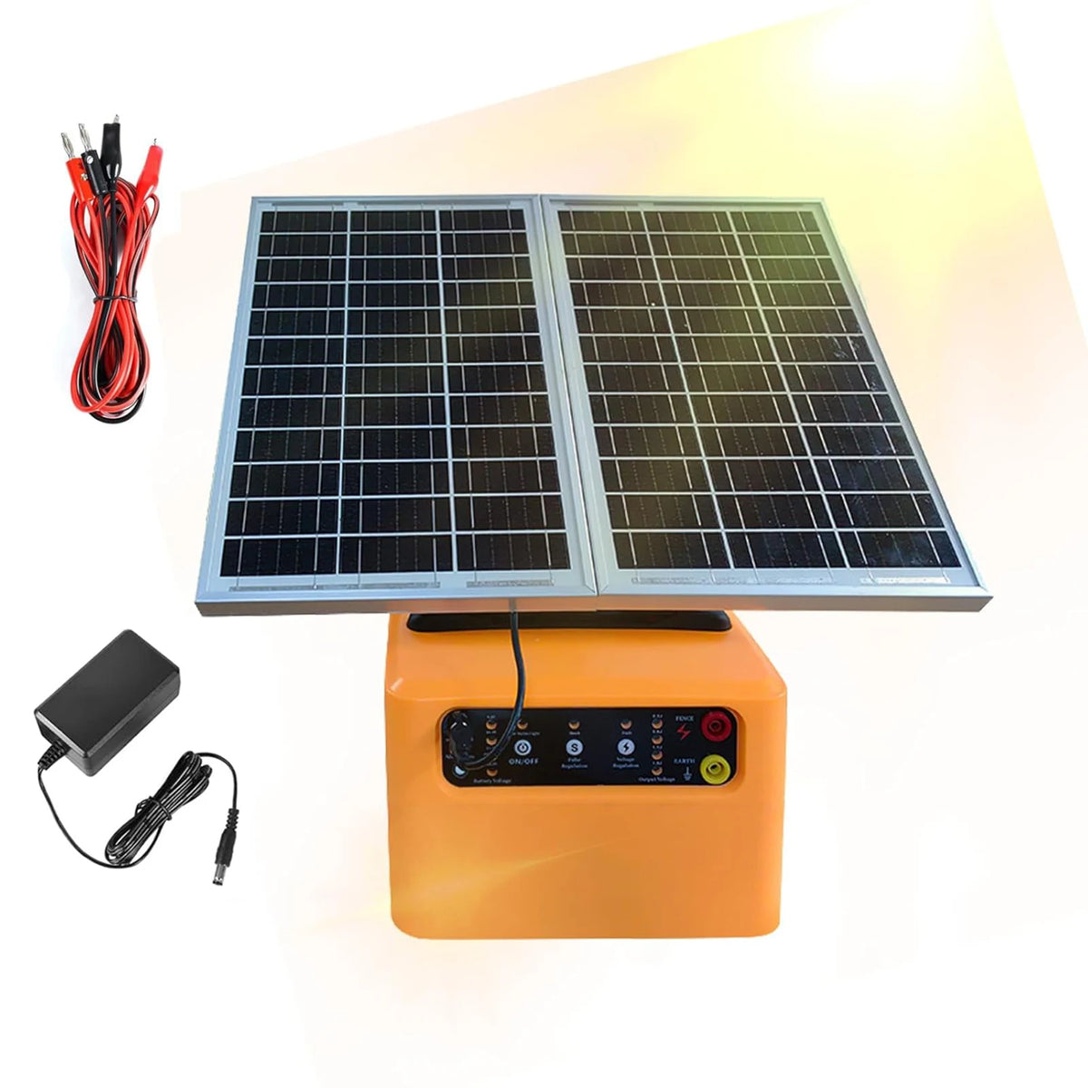 48km Solar Electric Fence Charger 4 Gear 6/8/10/12KV Adjustable 1.5 J for Farm Livestock Poultry Prevent Predator Invasion