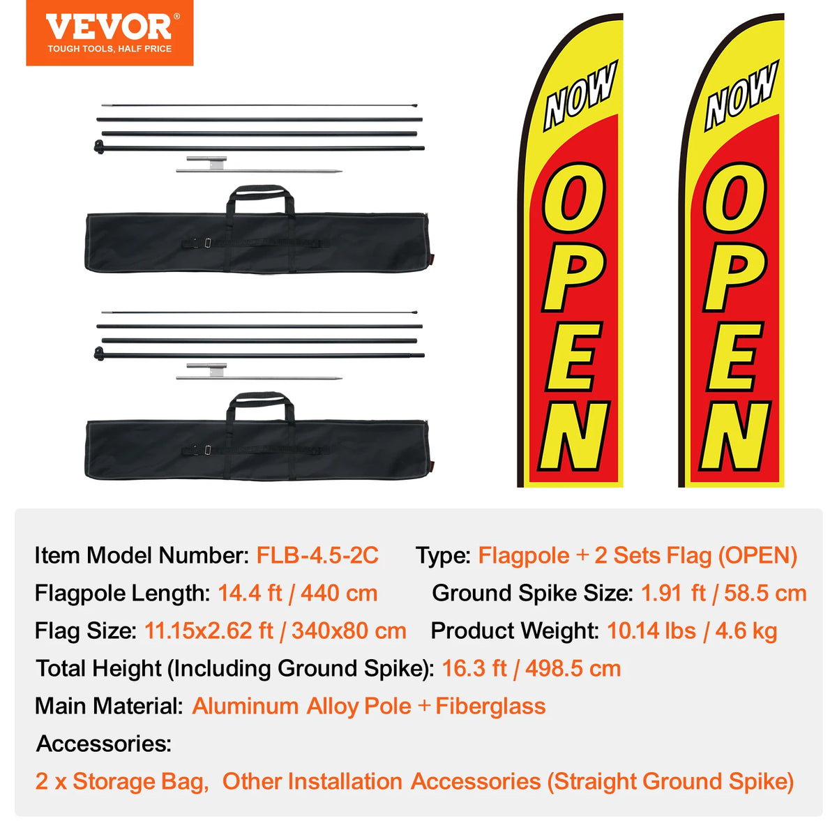 VEVOR Feather Flag Pole Kit 3Packs Swooper Flag 16.3ft Sign Flag Poles for Business Advertising Flags Outdoor with Ground Stakes