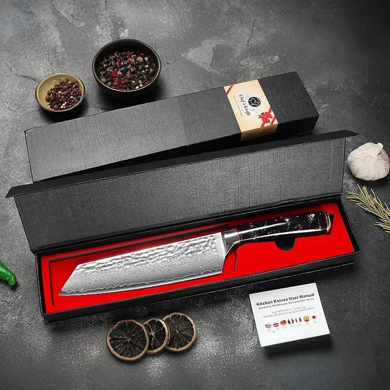 7 Inch Professional Japanese Damascus Kitchen Knife - VG-10 High Carbon Stainless Steel, Ideal for Slicing Meat & Vegetables