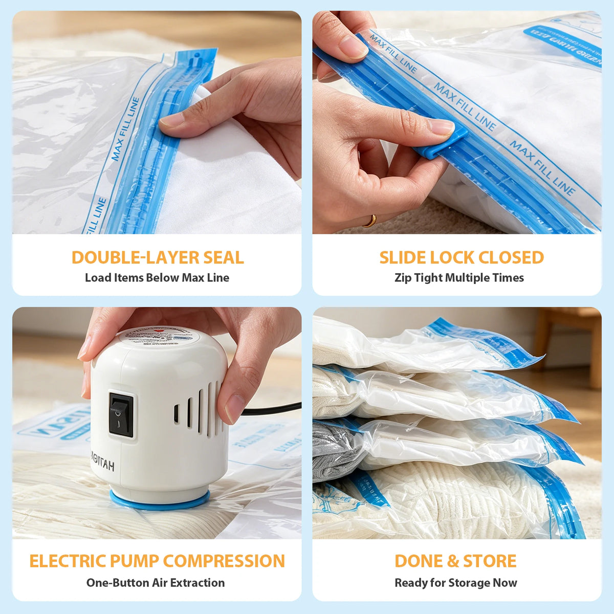15 Pack Vacuum Storage Bags with Electric Pump, Vacuum Storage Bags Space Saver,  Vacuum Compression Bags for Clothes, Bedding