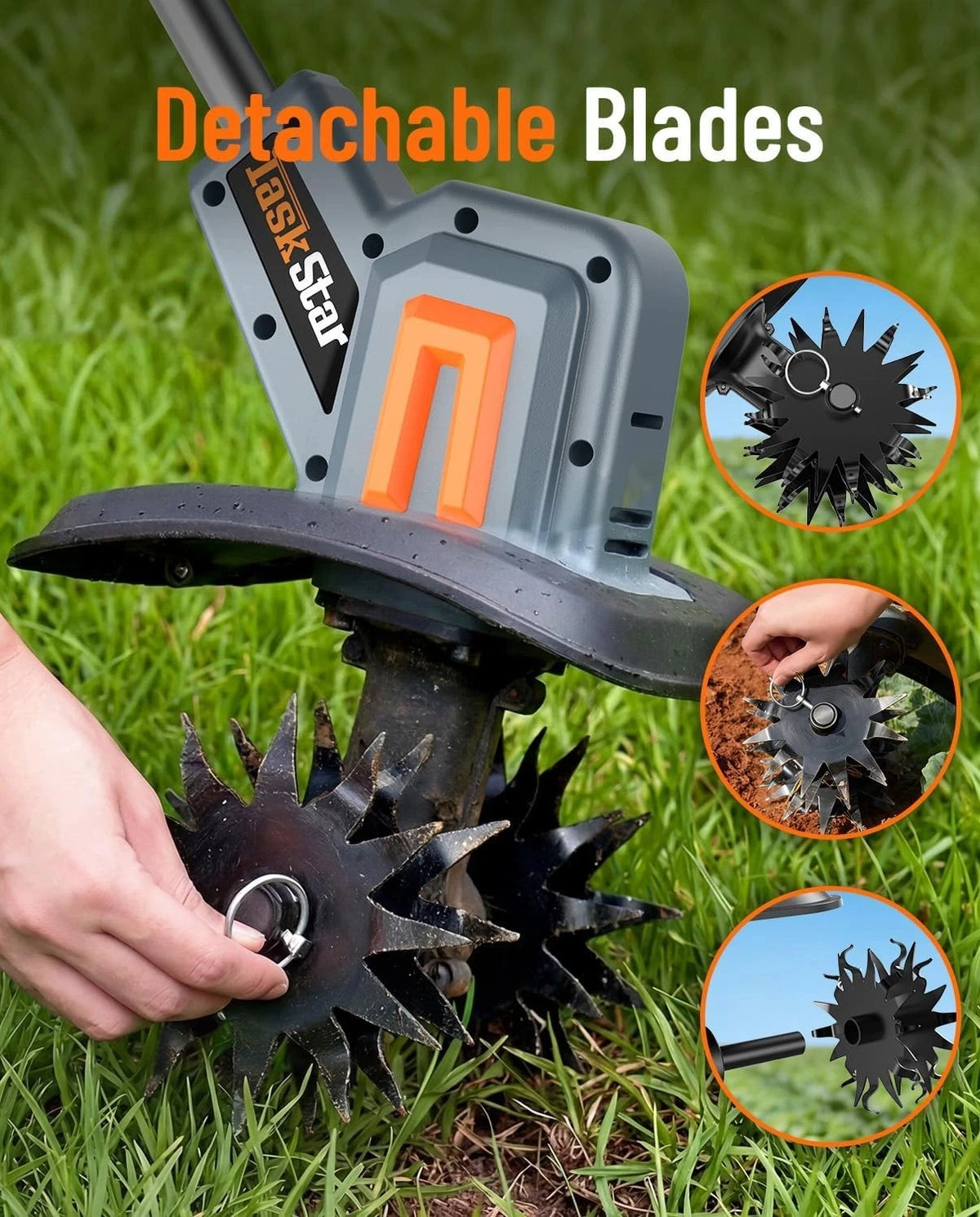 TaskStar Cordless Tiller Cultivator for Gardening 2*2.0Ah Battery Powered Garden Rototiller with 48 Steel Tines 360RPM Lightweight Small Hand Tiller for Soil Cultivating