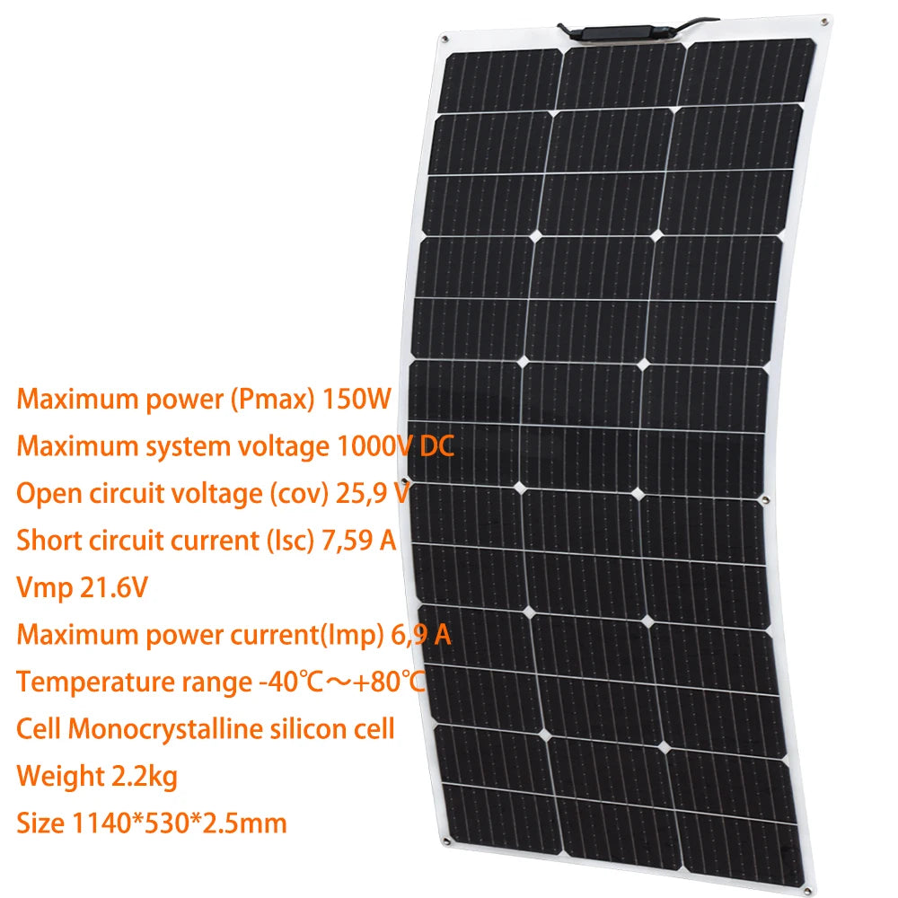 XINPUGUANG Flexible Solar Panel Sets 18V 100W 150W 200W 300W 400W For Car/Home/Camping Waterproof Mono Cell Solar Charge Battery