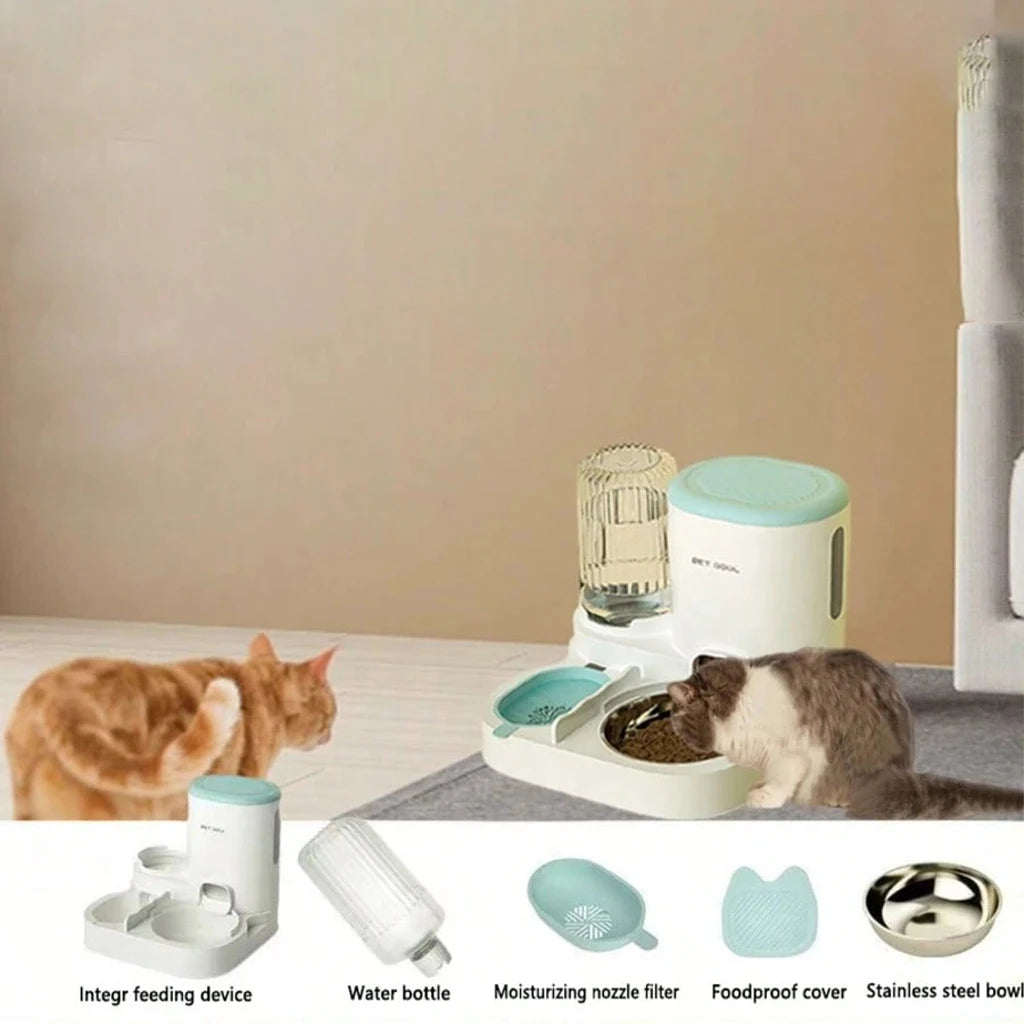 2-in-1 Automatic Cat Feeder and Water Dispenser Gravity Auto Pet Food Bowl Washable Drinking Fountain Indoor Pet Supplies