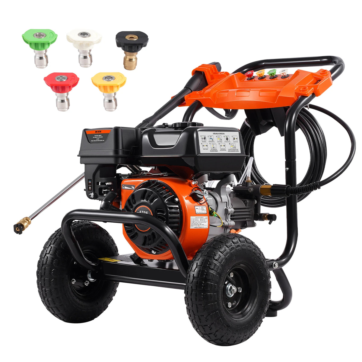 SucceBuy Gas Pressure Washer 3500PSI 2.6GPM Gas Powered with Aluminum Pump Spray Gun Extension Wand 5 Nozzle Set for Cars Fences
