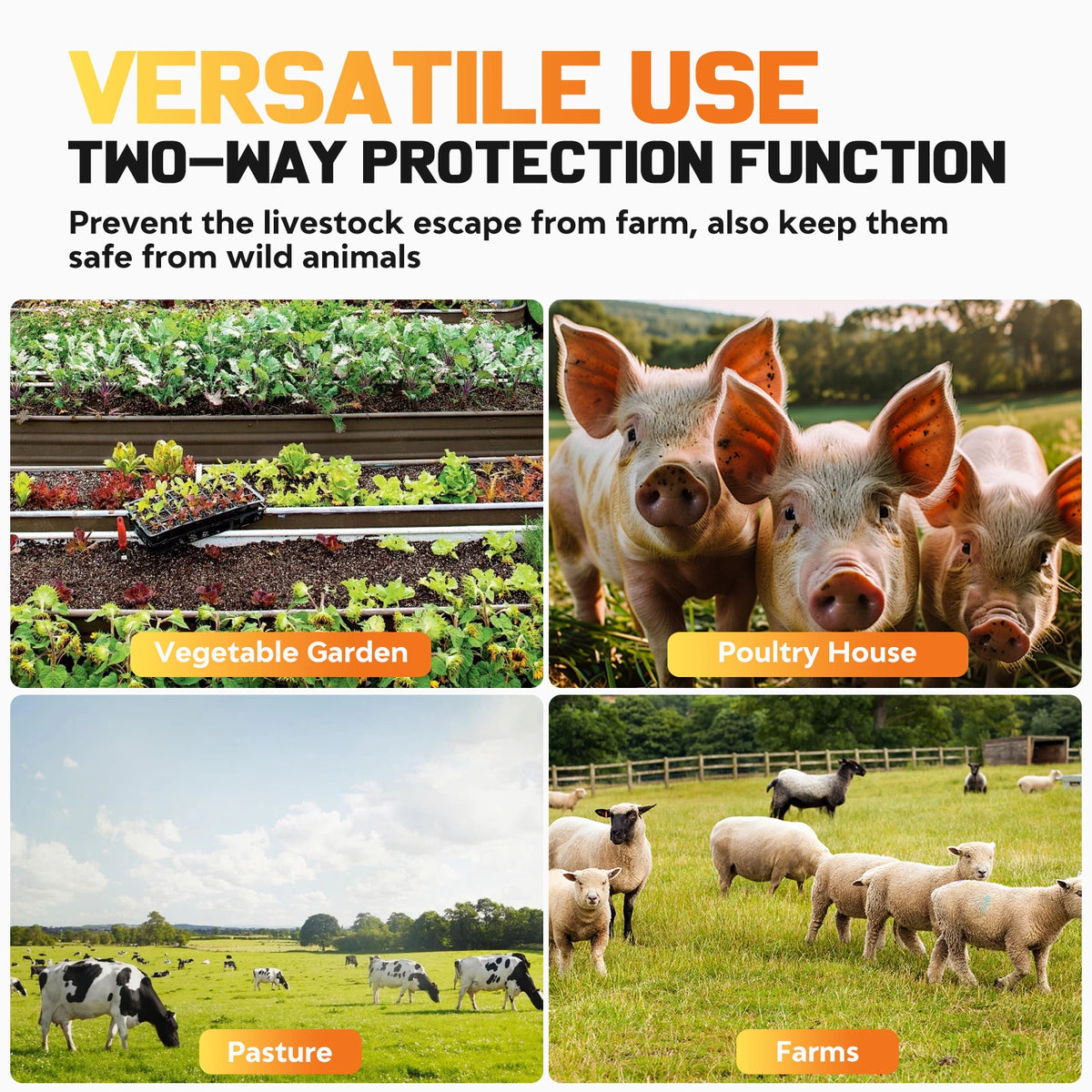 10 Mile/16KM Solar Electric Fence Charger 0.2 Joules 8KV Electric Fence Energizer for Livestock  for Farm Cows Cattle Horse Tool