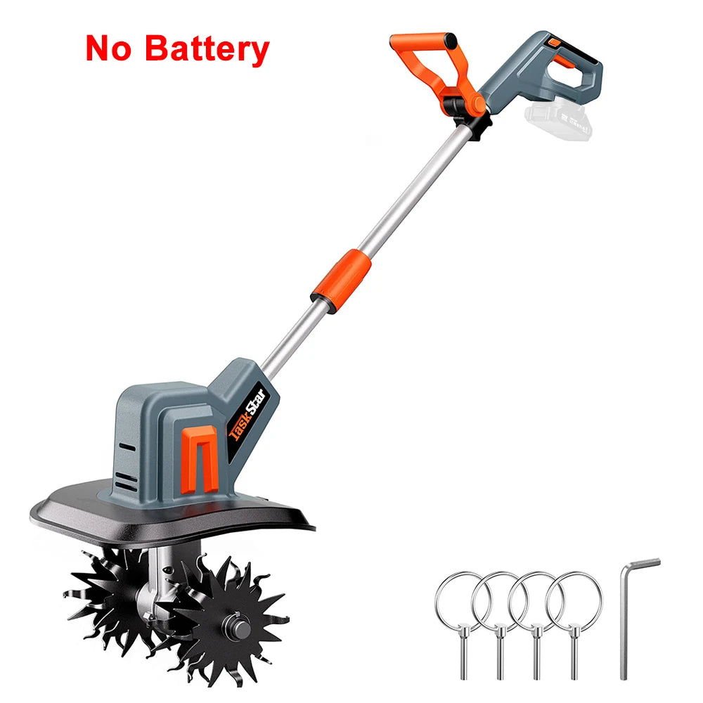 TaskStar Cordless Tiller Cultivator for Gardening 2*2.0Ah Battery Powered Garden Rototiller with 48 Steel Tines 360RPM Lightweight Small Hand Tiller for Soil Cultivating