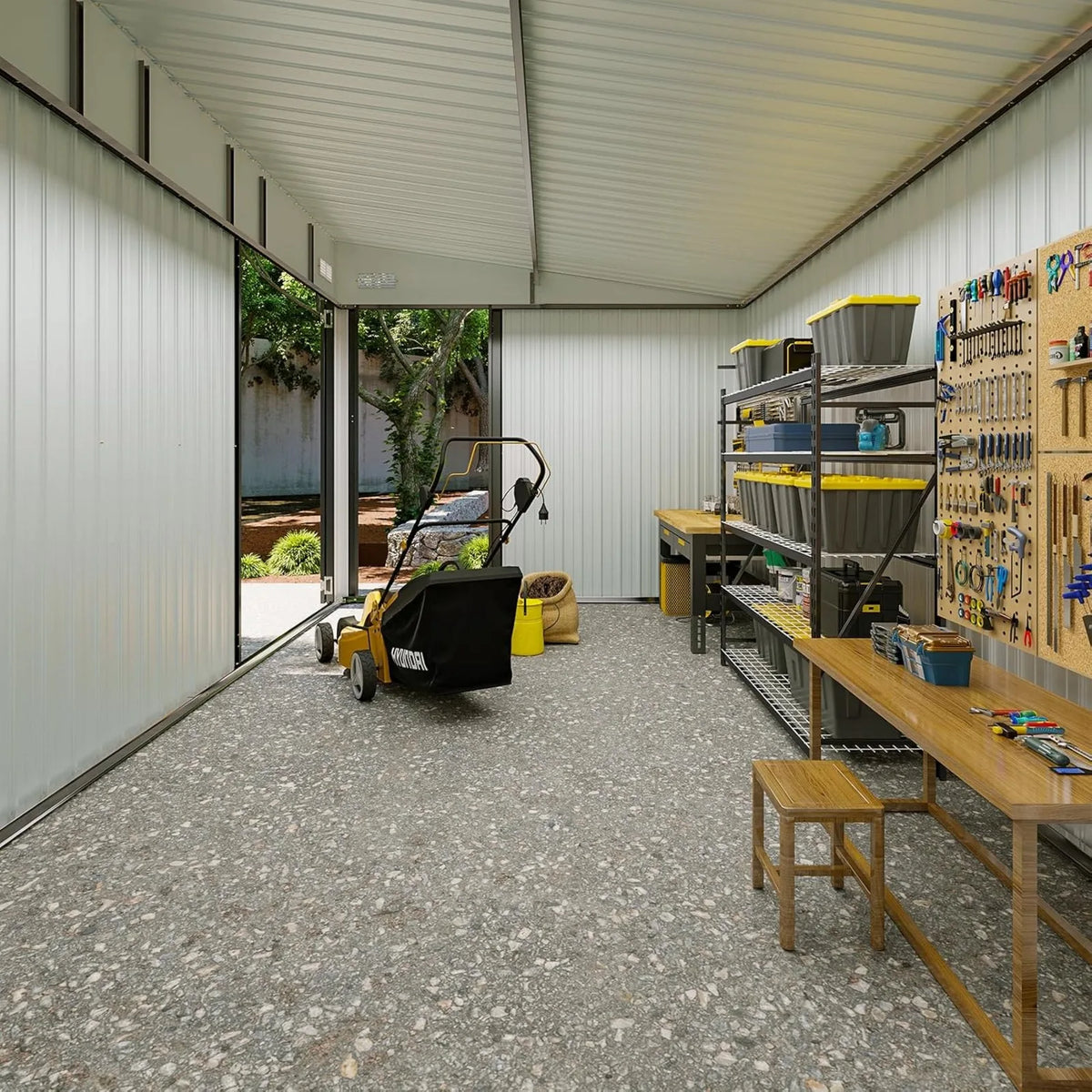 Outdoor Lean to Storage Shed with Triple Doors Utility Galvanized Steel Sheds for Vertical Storage, Dual Lock Metal Shed with Sloped Roof for Mower,Bike,Garden Tools (Black)