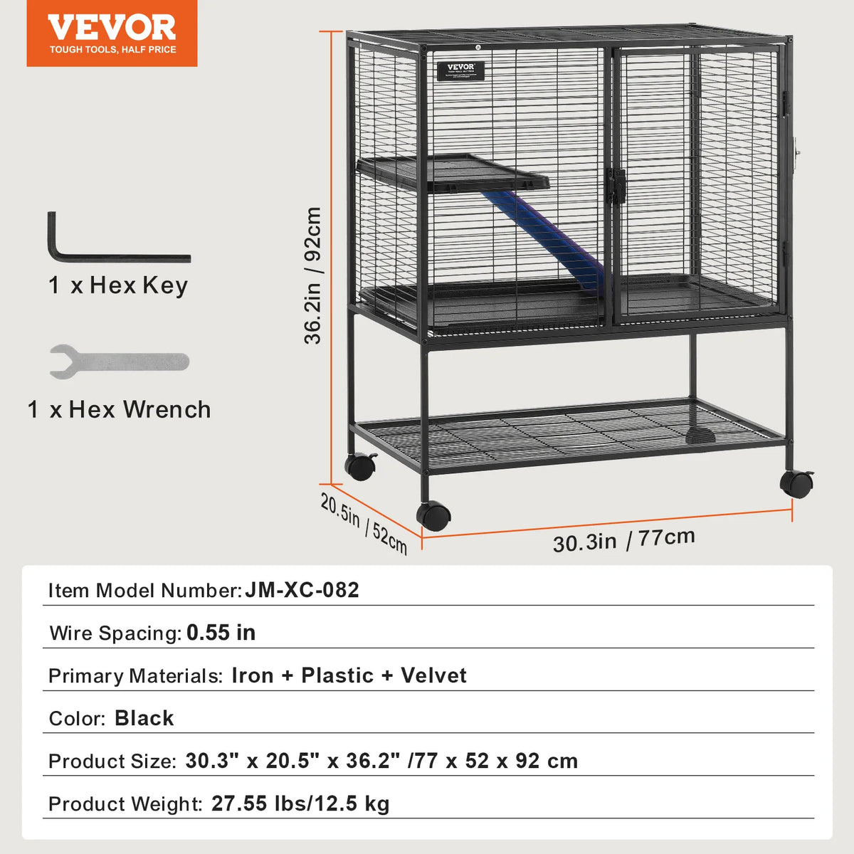 SucceBuy 64.6"Rolling Metal Ferret Cage Large4-Tier Critter Nation Cage Small Animal Cage for Pet Rat Hamster Guinea Chinchilla