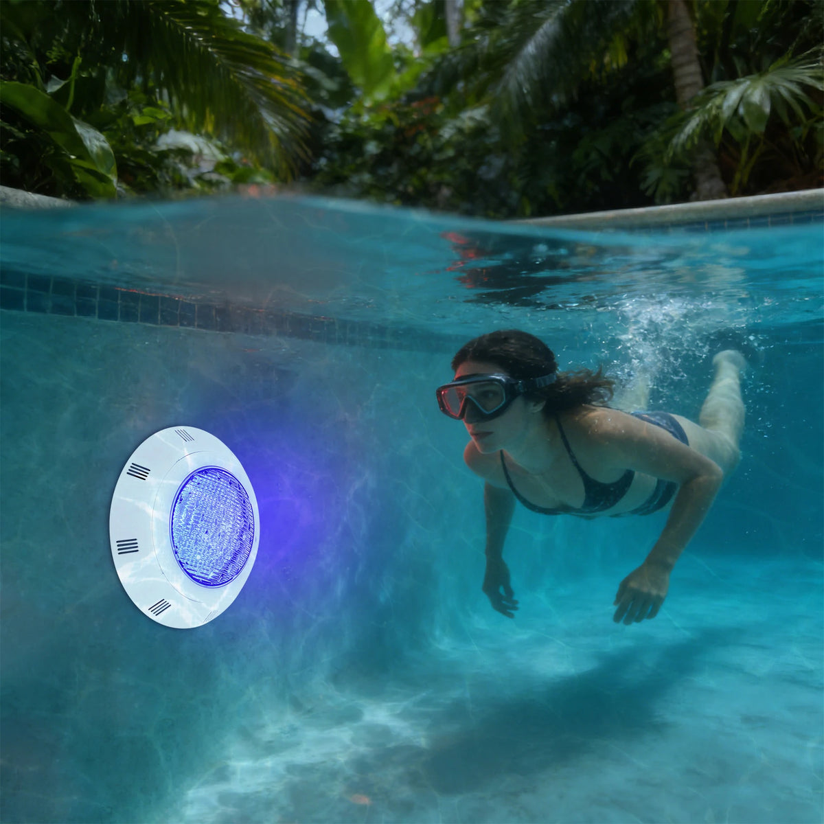 12V 36W RGB LED Pool Light，IP68 Waterproof Submersible Underwater Pool Lamp with RF Remote 7 Color Modes for Swimming Pool & Water Feature