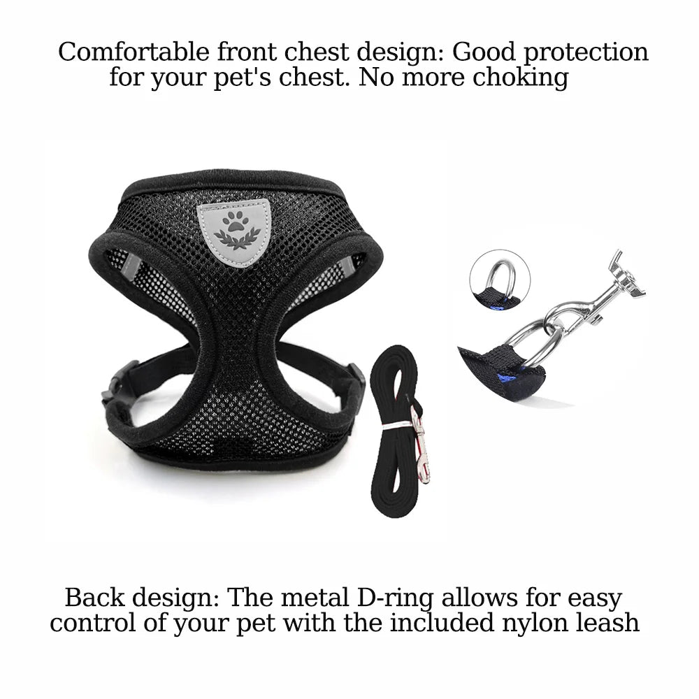 Adjustable Cat Dog Harness Leash Set Reflective Escape Proof Mesh Vest Puppy Kitten Chest Strap Pet Walking Safety Lead Supplies