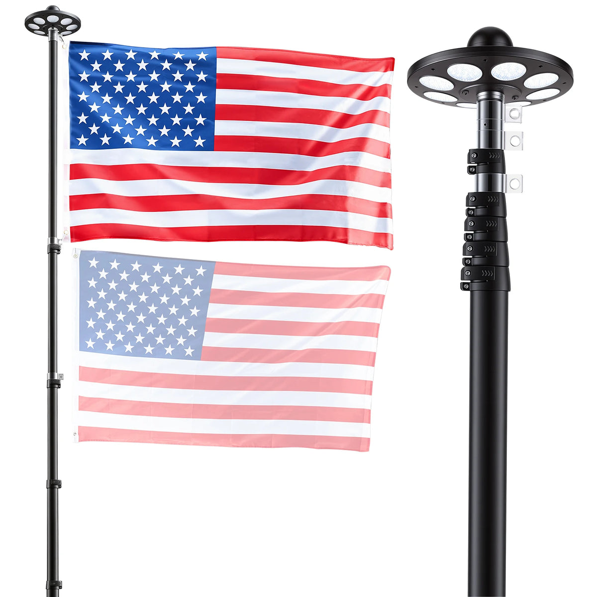 SucceBuy 20/25 ft Flag Pole with 136 LED Solar Light Outdoor Aluminum Flagpole with 3x5 American Flag for Residential Commercial