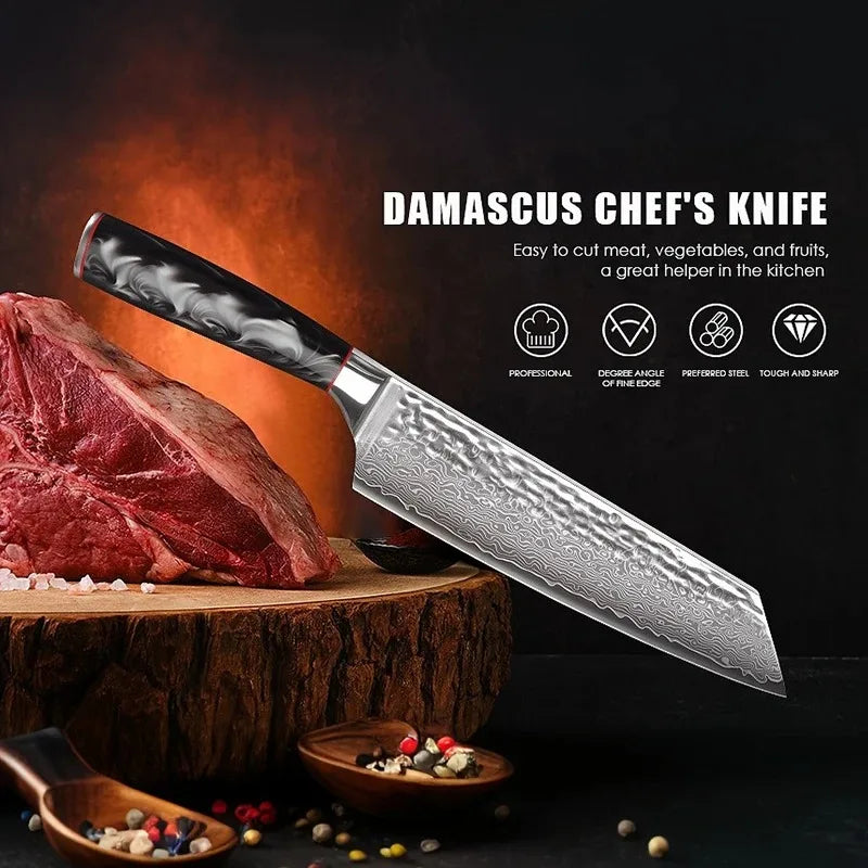 7 Inch Professional Japanese Damascus Kitchen Knife - VG-10 High Carbon Stainless Steel, Ideal for Slicing Meat & Vegetables