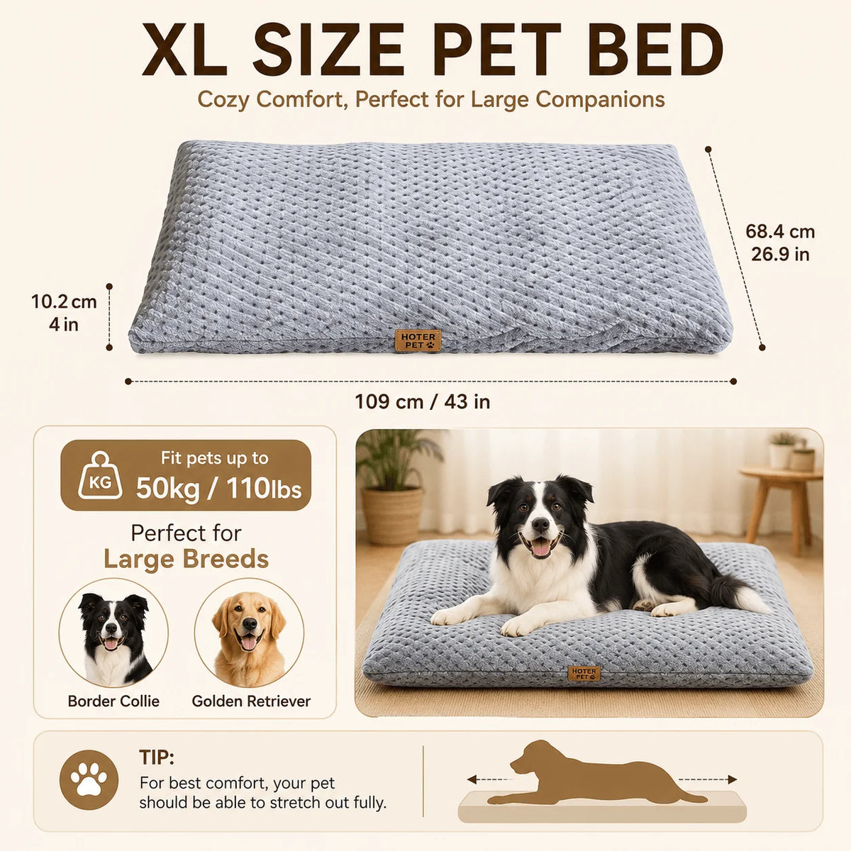 Gray Thickened Dog Bed Mat - Multiple Sizes Suitable for Various Breeds Comfortable Pet Bedding for Dogs